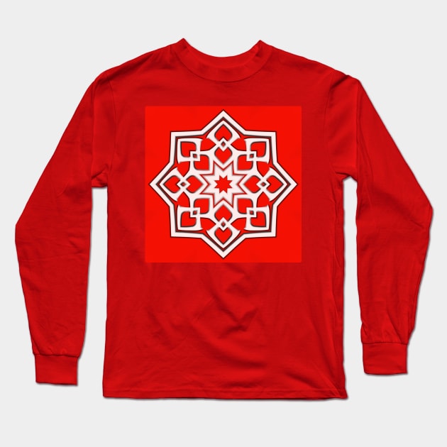 Bright Red Kaleidoscope Pattern (Seamless) 13 Long Sleeve T-Shirt by Swabcraft